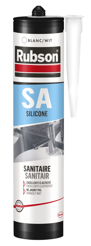 Mastic silicone SA Sanitaire blanc 300 ml en cartouche pour étanchéité sanitaire.