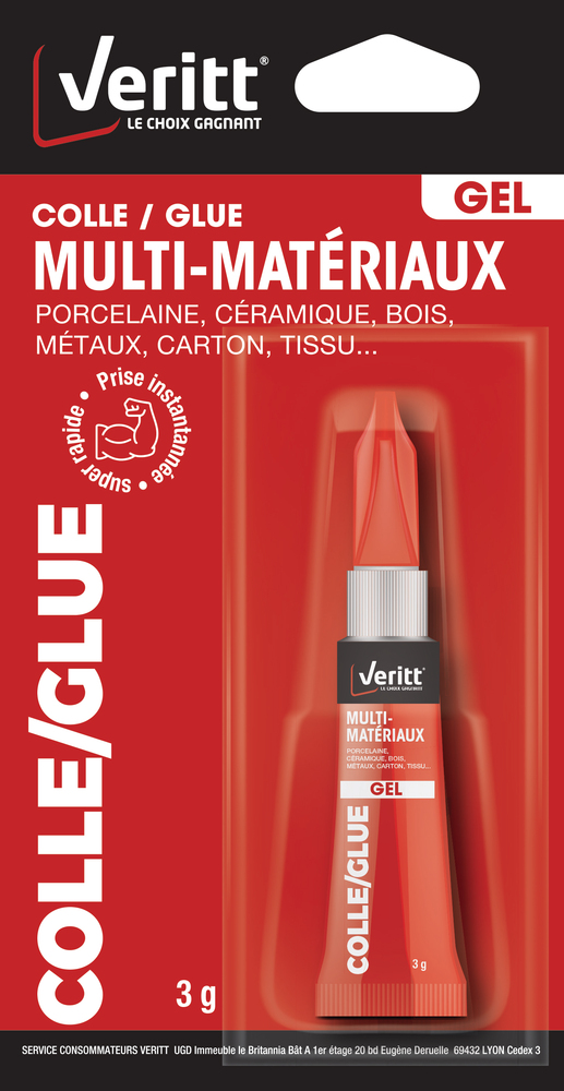 Colle Glue Multi-Matériaux en Gel 3 g cyanoacrylate à forte adhérence et séchage rapide