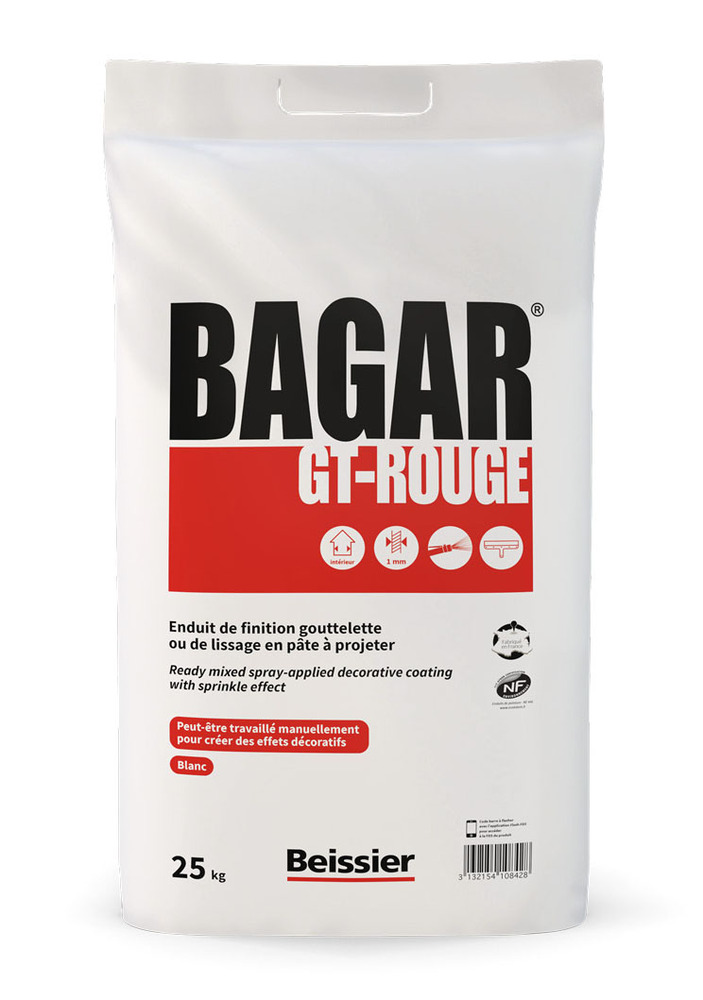 Enduit à projeter Bagar GT rouge 25 kg pour murs intérieurs en sac