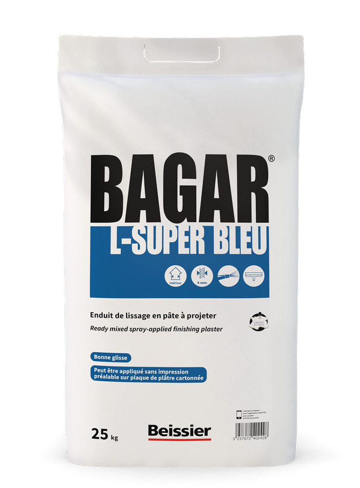 Sac d'enduit à projeter Bagar L Super Bleu 25 kg pour murs intérieurs