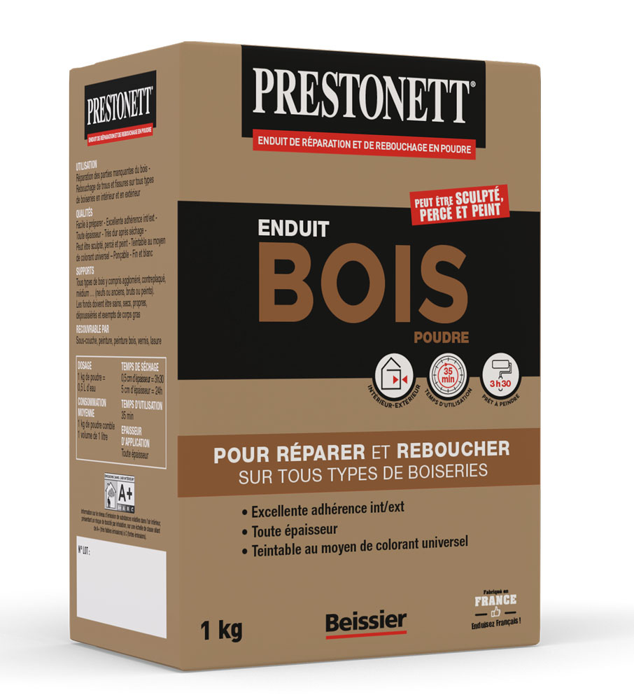 Prestonett Enduit Réparation et Rebouchage du Bois 1 kg pour fissures et trous