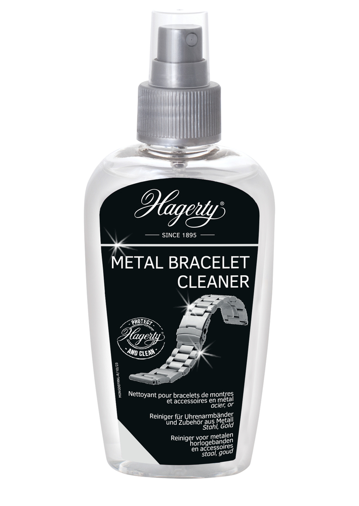 Bouteille de nettoyant Metal Bracelet Cleaner 125 ml pour bijoux et bracelets en métaux précieux.