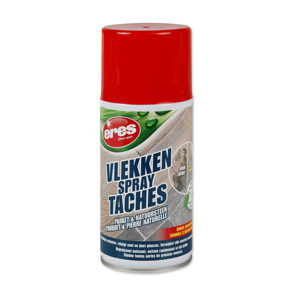 Flacon spray détachant 300 ml pour parquet et pierre naturelle, efficace contre les taches incrustées.