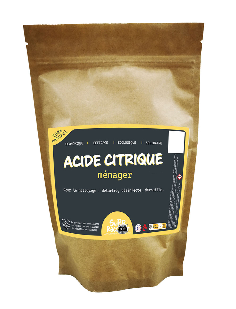 Sachet d'Acide Citrique Ménager en poudre, puissant détartrant anti-calcaire pour salles de bains et WC.