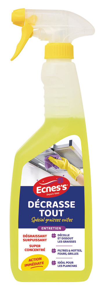 Flacon spray de nettoyant dégraissant cuisine Décrasse Tout 750 ml pour éliminer les graisses tenaces.