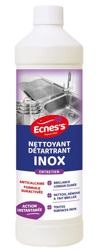 Nettoyant détartrant liquide 1L pour inox, élimine efficacement le calcaire et redonne de la brillance aux surfaces.