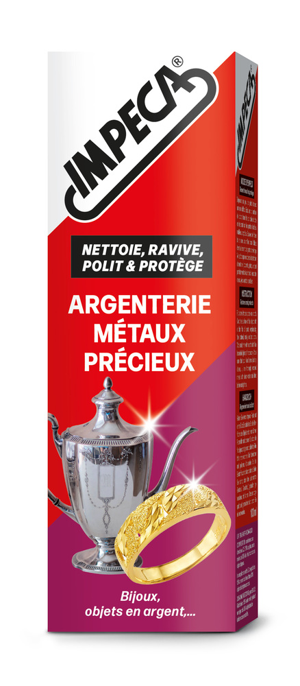 Flacon de Nettoyant pour Argenterie et Métaux Précieux 100 ml pour redonner de l'éclat.