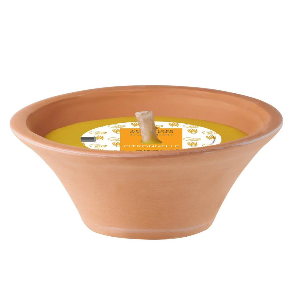 Bougie citronnelle en vasque terre cuite, 6h de combustion, idéale extérieur