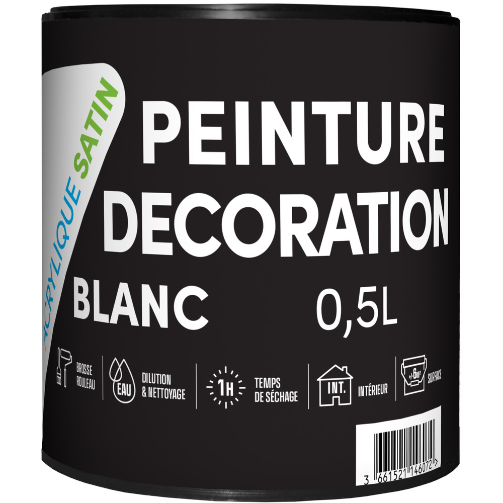 Peinture acrylique satin blanc pour décoration intérieure murale, haut pouvoir couvrant