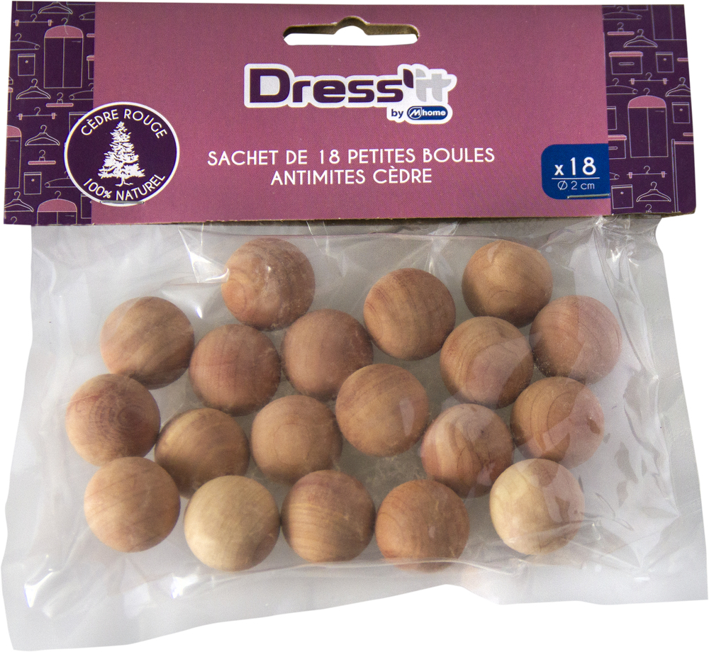 Sachet de 18 boules antimites en cèdre naturel pour protéger les vêtements