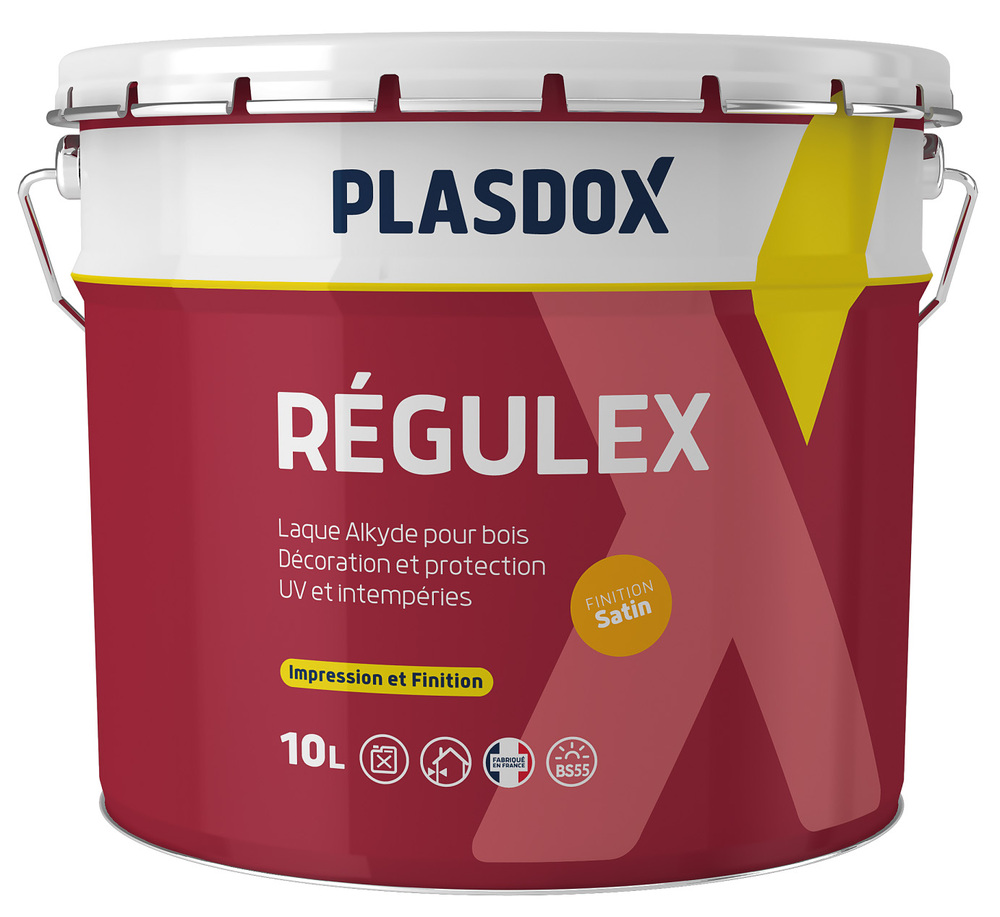 Bidon de peinture Régulex Satin pour boiseries, finition satinée et protection durable du bois