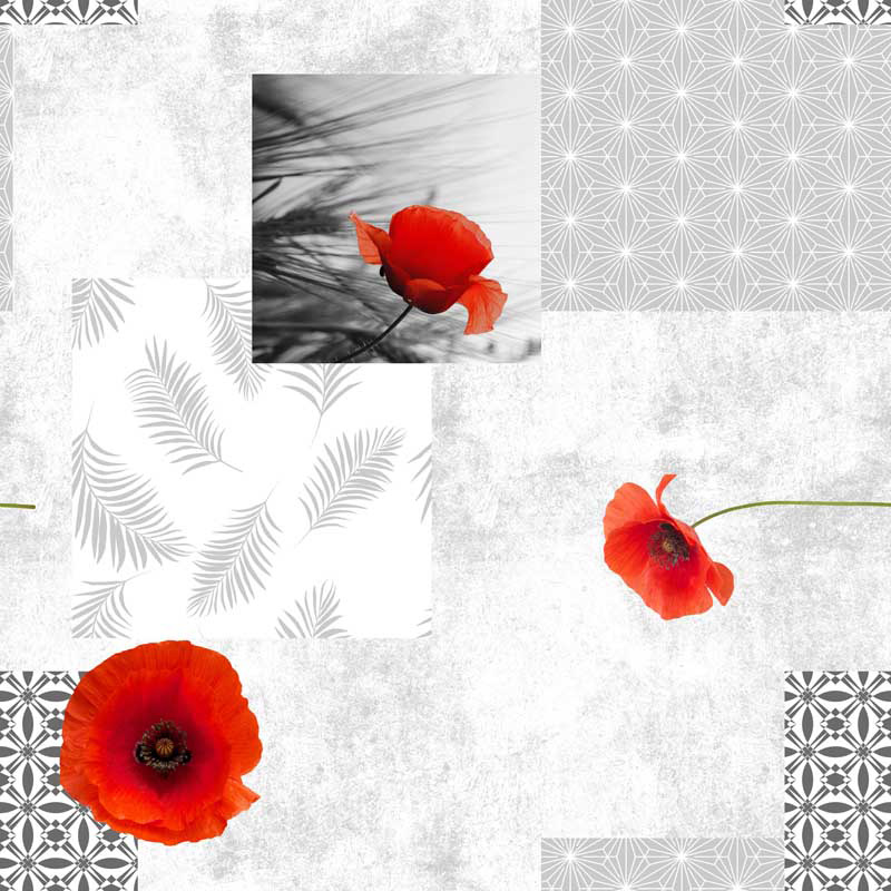 Nappe rectangulaire en toile tissée polyester 140x240 cm, motif pavot