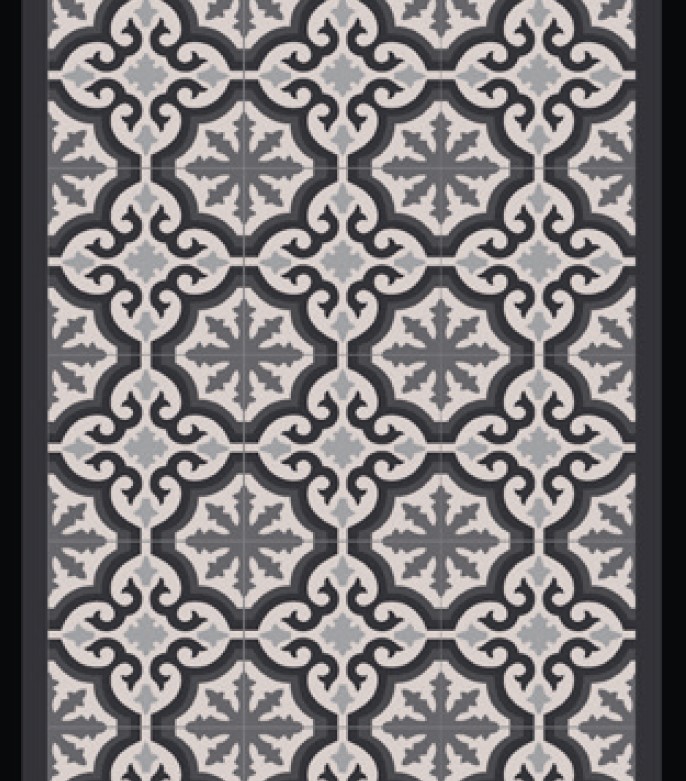 Tapis de passage Portu Tile Grey gris 0.66 x 15 m avec motif carreaux
