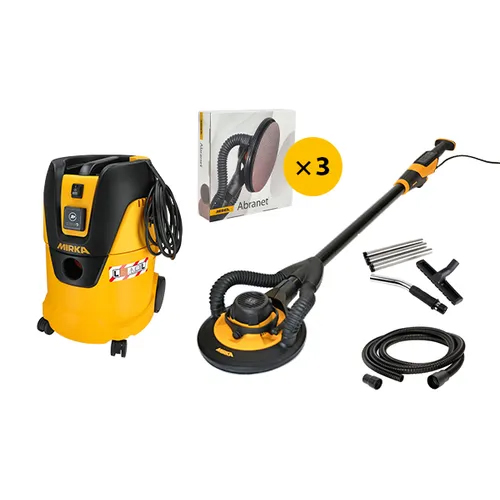 Pack ponceuse grandes surfaces Leros Premium 1125L pour murs et plafonds, avec accessoires de ponçage inclus