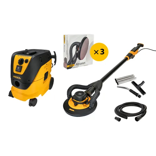 Pack ponceuse Leros Premium 1230L AFC professionnelle pour grandes surfaces avec système d'aspiration intégré.