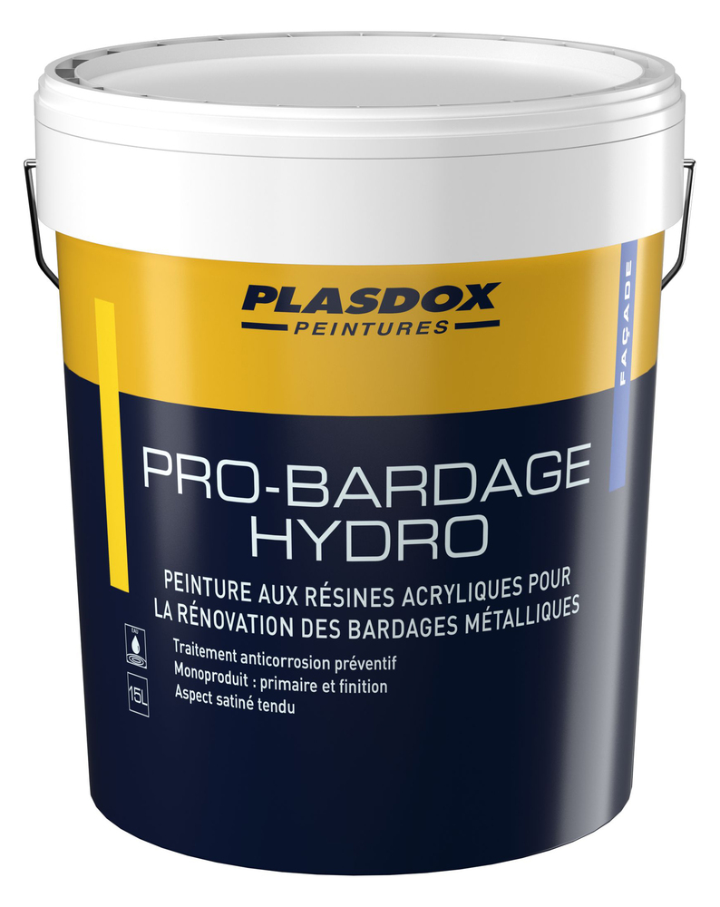 Bidon de 15L de peinture de finition Pro Bardage Hydro pour la protection des métaux et bardage, formule hydrofuge et anti-corrosion.