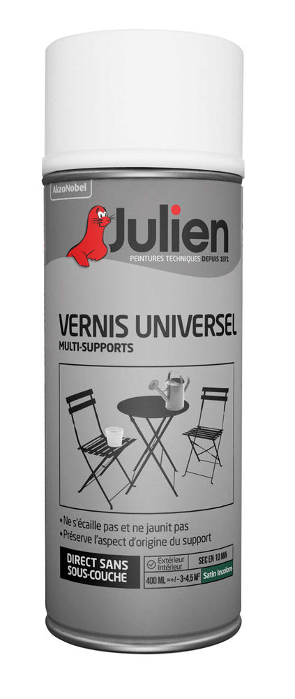 Aérosol de vernis universel multi-supports incolore satiné 400 ml pour protection et finition intérieure/extérieure