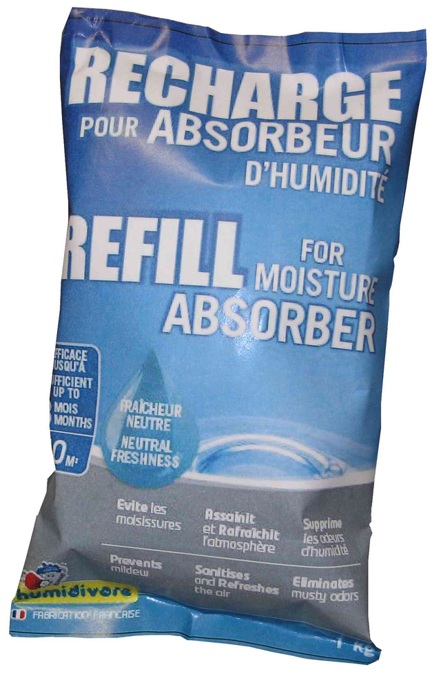 Recharge d'absorbeur d'humidité Humidivore 1 kg neutre pour déshumidificateur