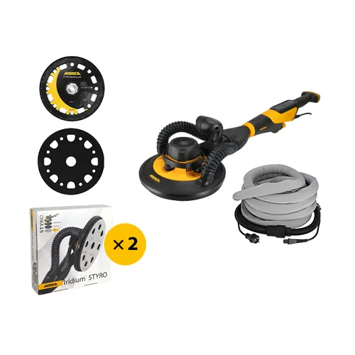 Ponceuse grandes surfaces Pack Leros-S Styro-ITE Pro, kit complet professionnel pour isolation thermique par l'extérieur avec aspiration intégrée.