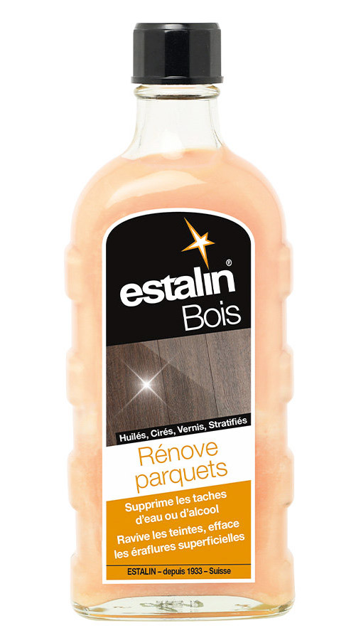 Bouteille de Rénove Parquets 250 ml pour revitaliser et protéger les sols en bois.