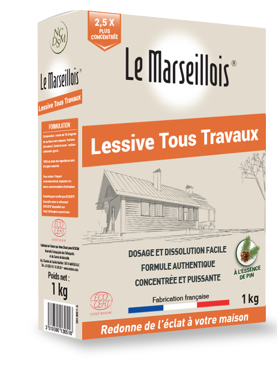 Lessive Tous Travaux 1 kg aux essences naturelles de pin pour linge professionnel et salissures tenaces