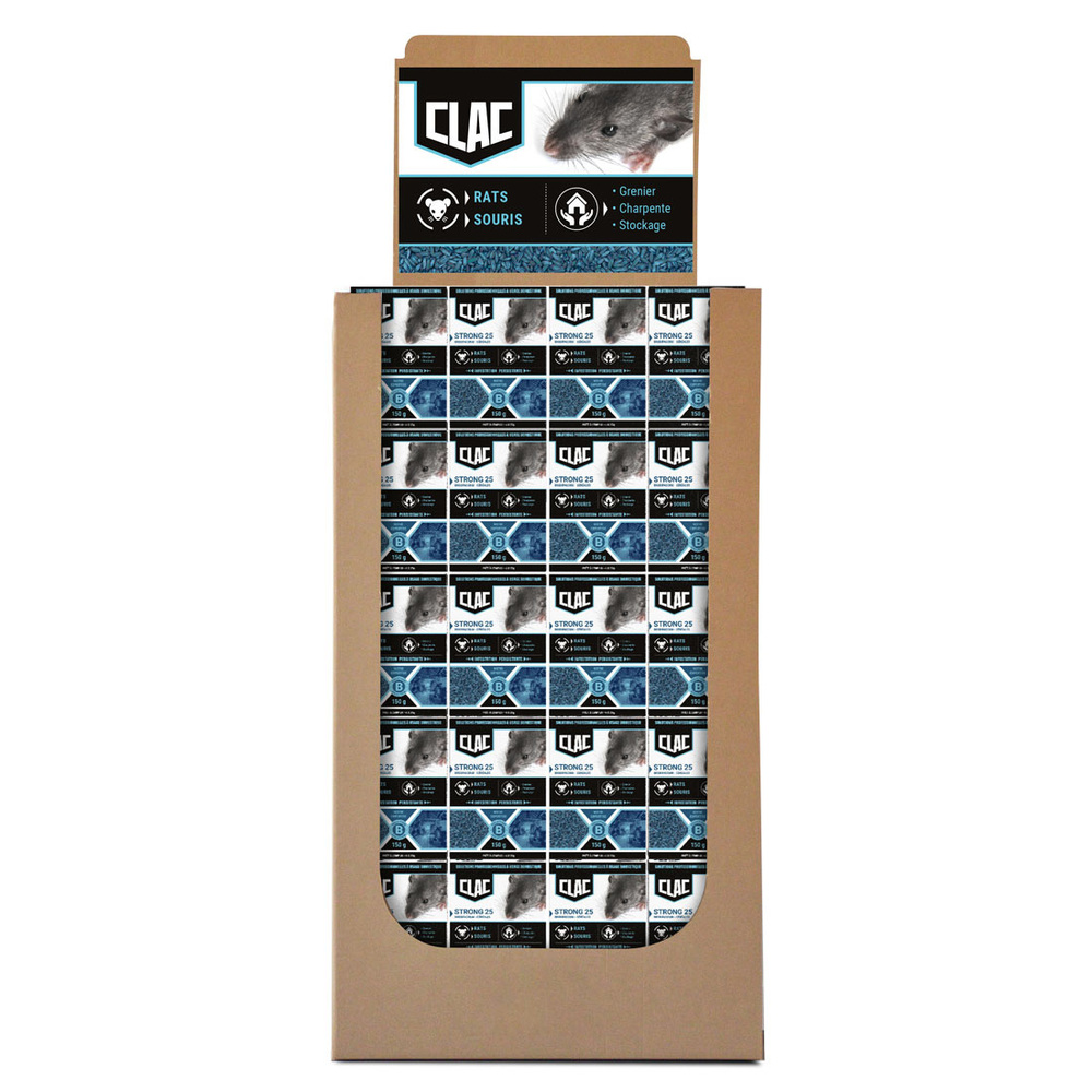 Box de 120 boîtes de raticide en grain TP14 efficace contre les rats et souris résistants, 150g par boîte.