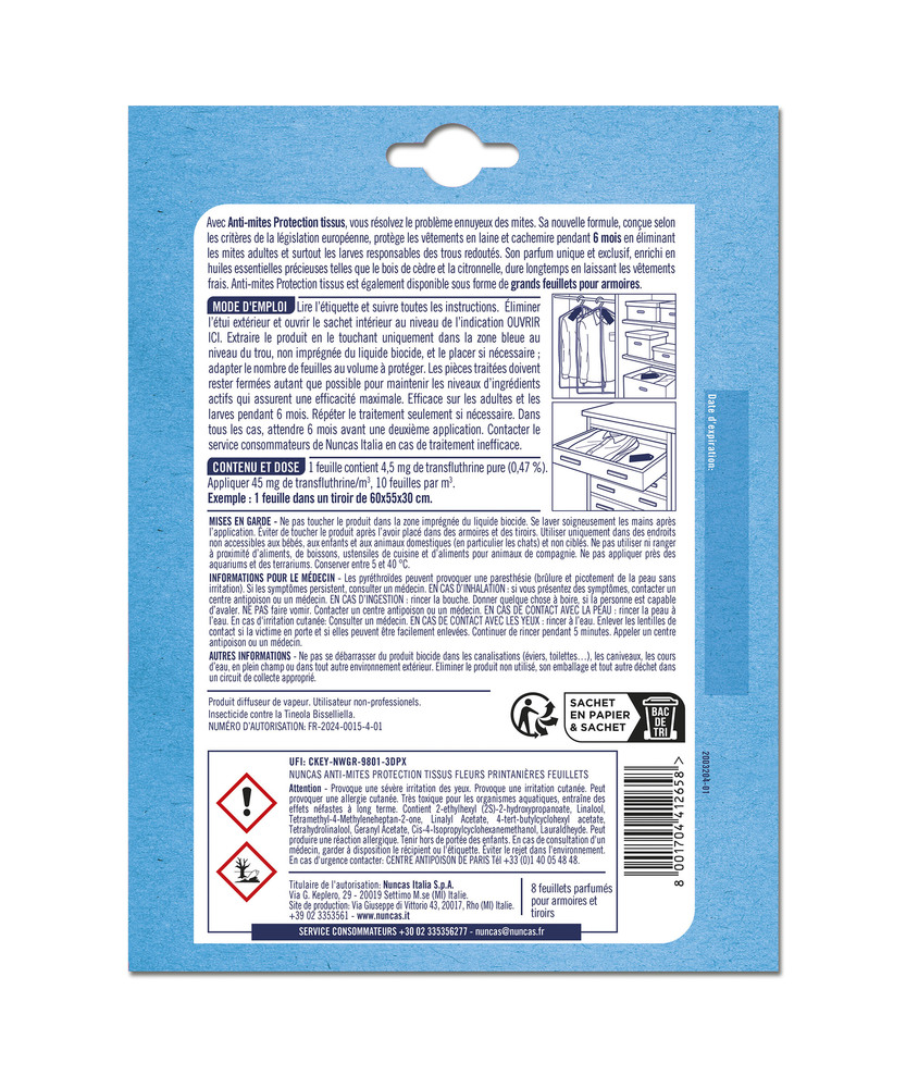 Anti-Mites Tiroirs Protection Tissus 8 Feuillets