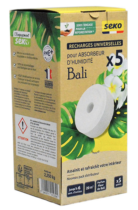 Recharges anti-humidité galet Absorbeur Bali parfum Fleurs de Bali 450g, lot de 5
