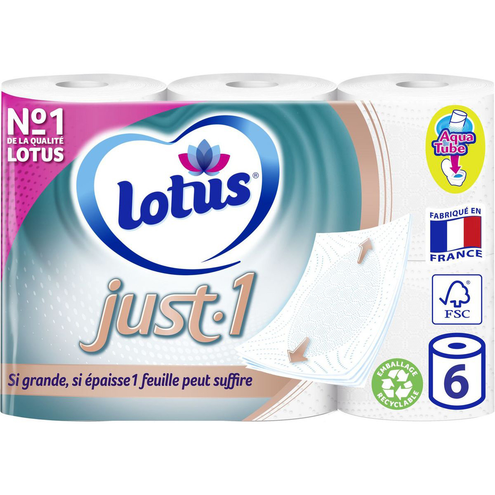 Papier Toilette épais Just.1 blanc, paquet de 6 rouleaux triple épaisseur