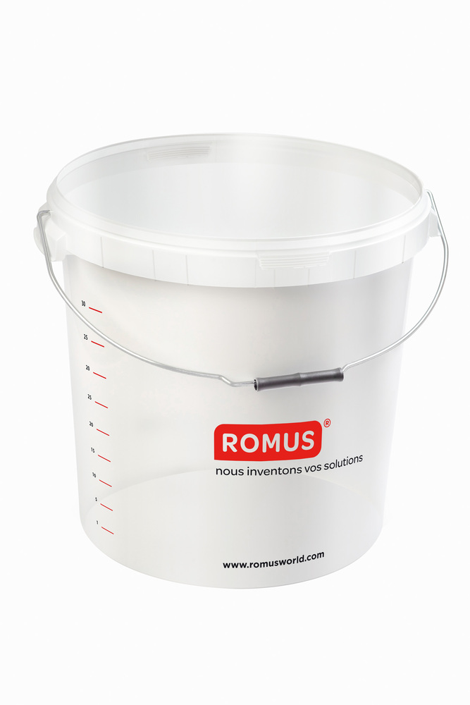 Seau gradué 30 litres en polypropylène gris robuste avec anse métallique
