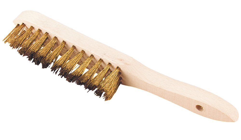 Brosse à manche fil rond laitonné souple de 28 cm pour bricolage et nettoyage.