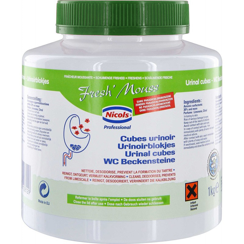 Sachet de 1 kg de cubes parfumés verts Fresh Mousse pour urinoir, action assainissante et désodorisante