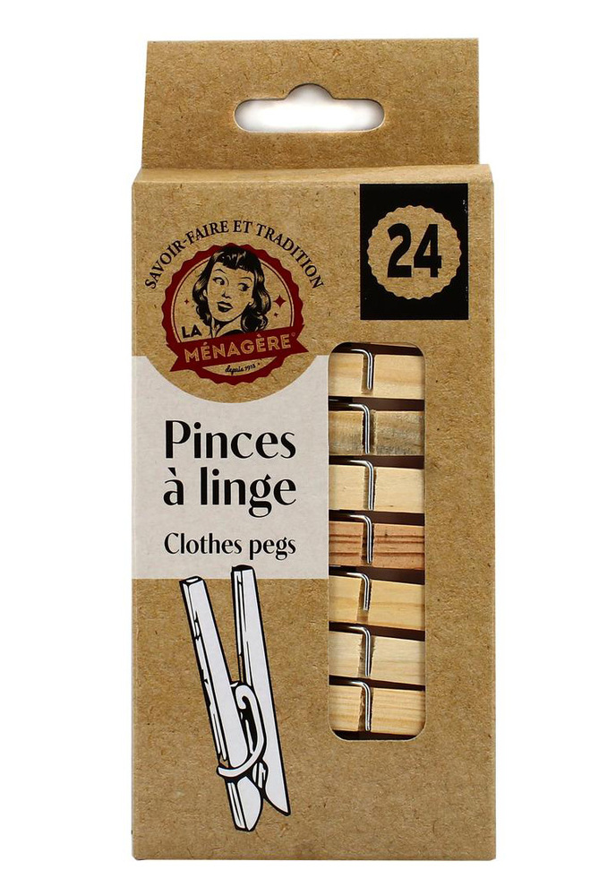 Lot de 24 pinces à linge en bois naturelles pour étendre le linge