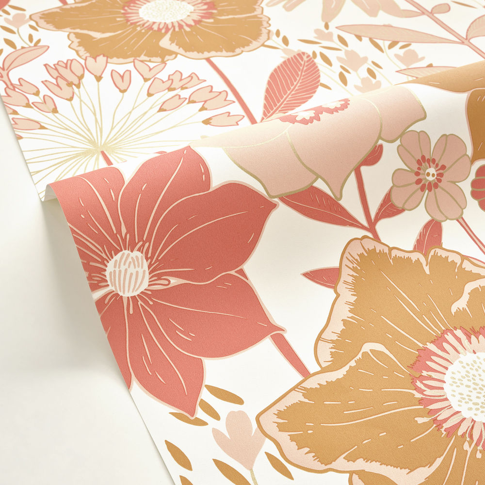 104553000 - Papier Peint Vinyle sur Intissé Petites Fleurs Rose et Ocre
