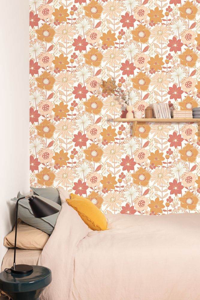 104553000 - Papier Peint Vinyle sur Intissé Petites Fleurs Rose et Ocre