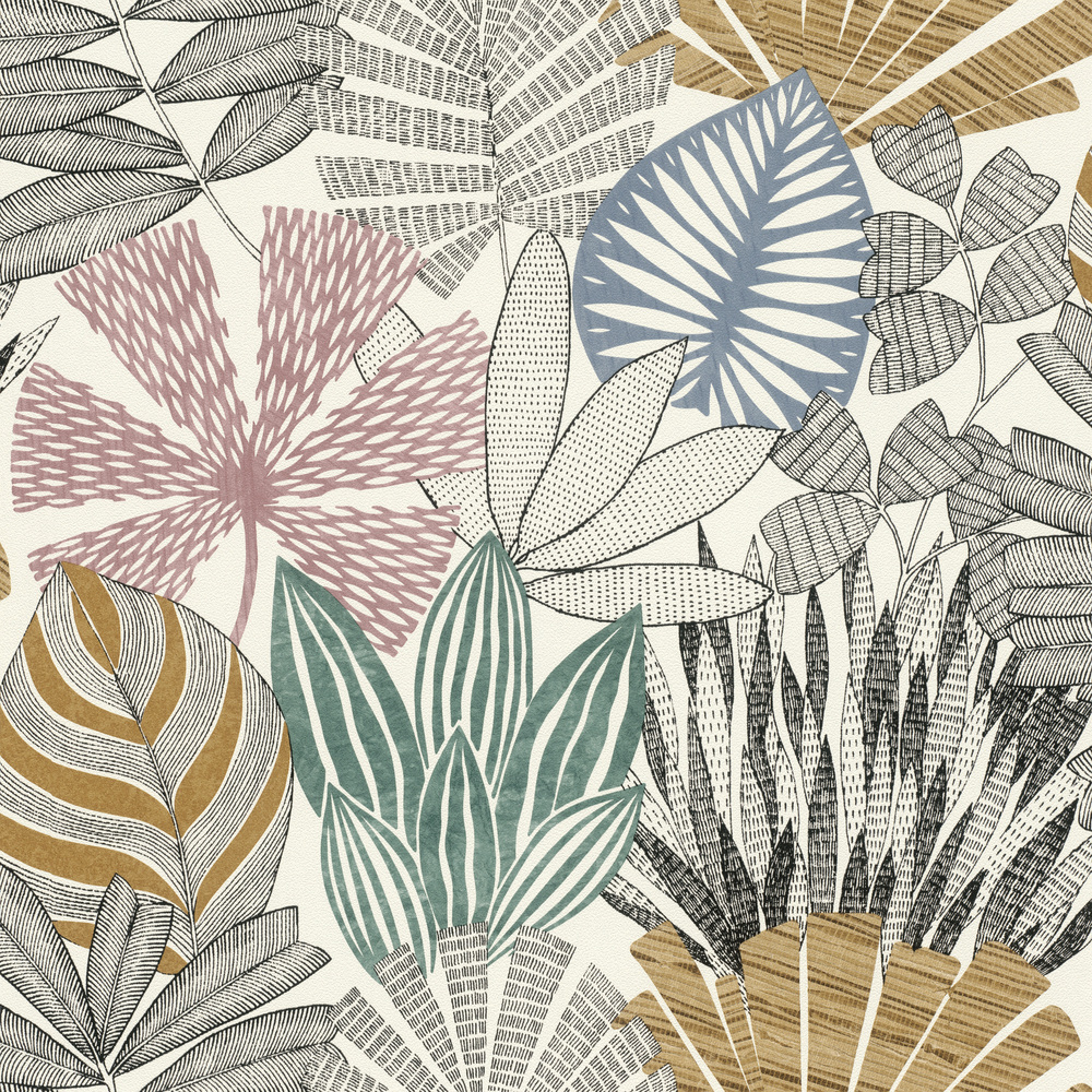 Papier peint vinyle grainé sur intissé motif Comosa bleu ocre
