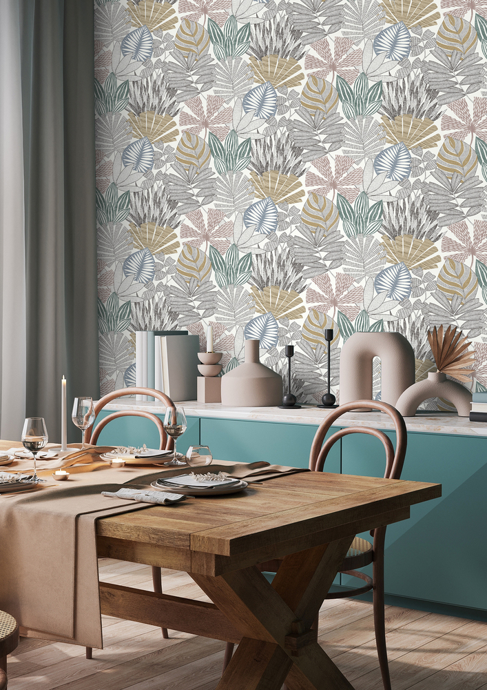 868258 - Papier Peint Vinyle Grainé sur Intissé Motif Comosa Bleu Ocre