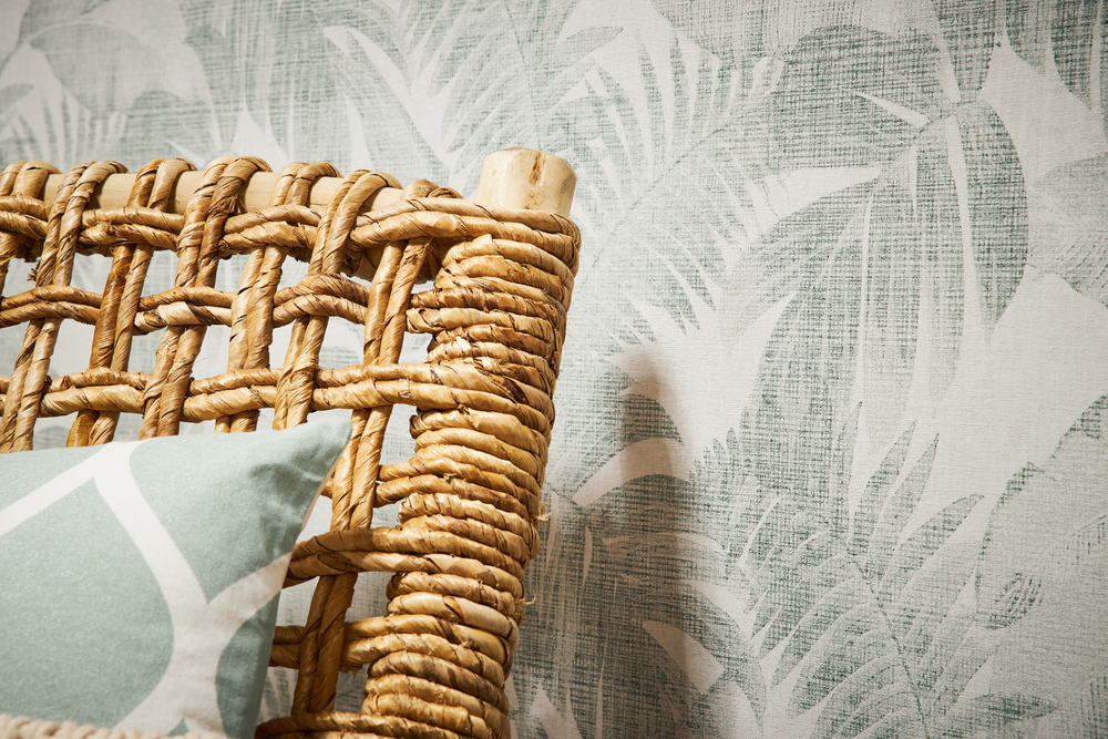 373964 - Papier Peint Expansé sur Intissé Palmes Cosy Vert Fond Blanc