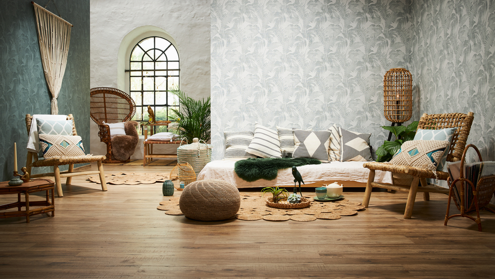 373964 - Papier Peint Expansé sur Intissé Palmes Cosy Vert Fond Blanc