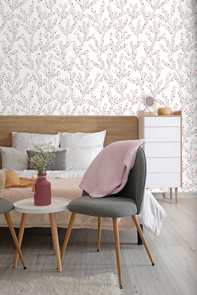 M57407 -  Papier Peint Intissé Branchage Scandinave Fond Blanc