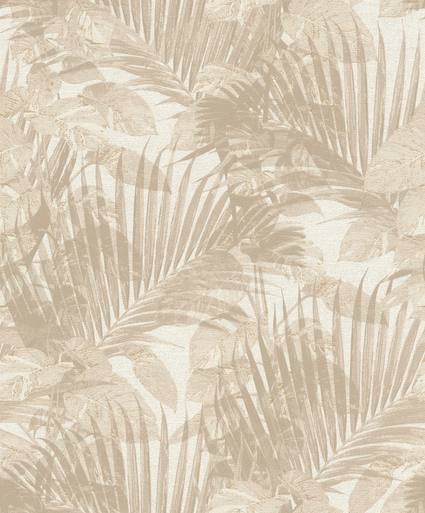 Papier Peint Vinyle Grainé sur Intissé Motif Feuilles Areca Marron