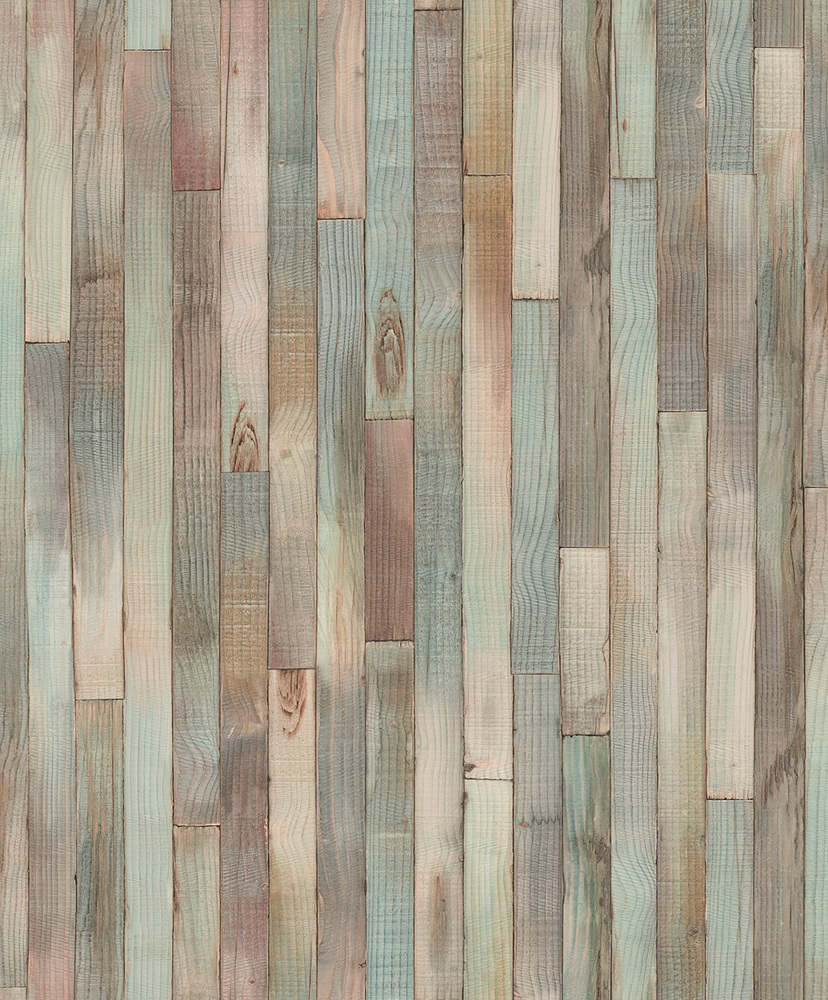 Papier peint intissé effet bois texturé aux teintes bleu, vert et marron, Collection Décorama Déco et Matières 2026