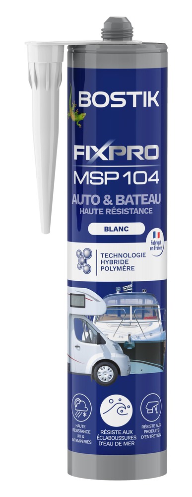 Cartouche de mastic de Fixation MSP 104 blanche 290 ml pour auto et bateau, étanche et résistante.