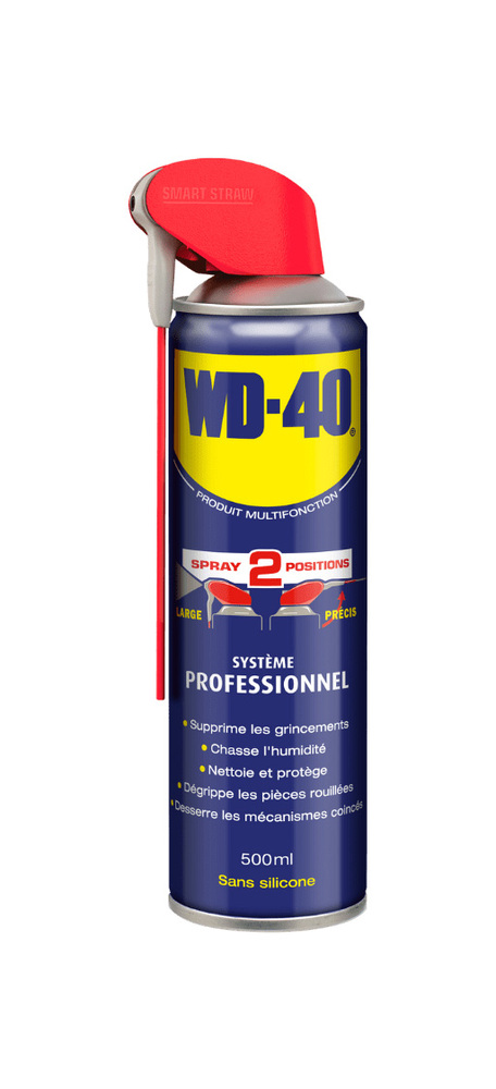 Spray multifonction WD40 500 ml avec buse double position pour dégrippage et lubrification
