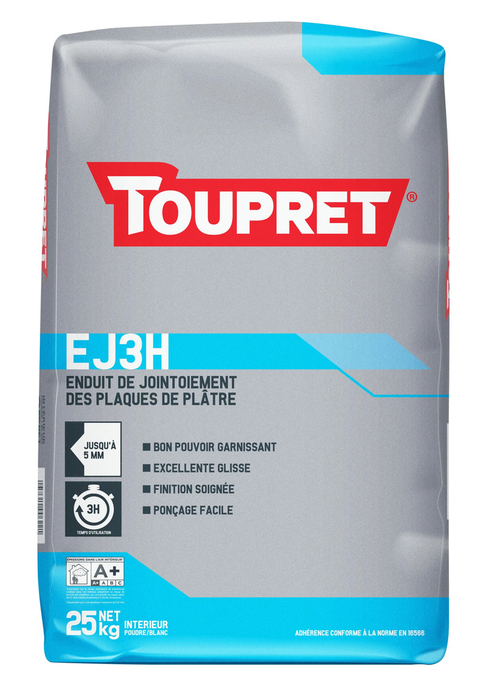 Sac d'enduit en poudre blanc EJ3H de 25 kg pour bandes à joints, idéal bricolage