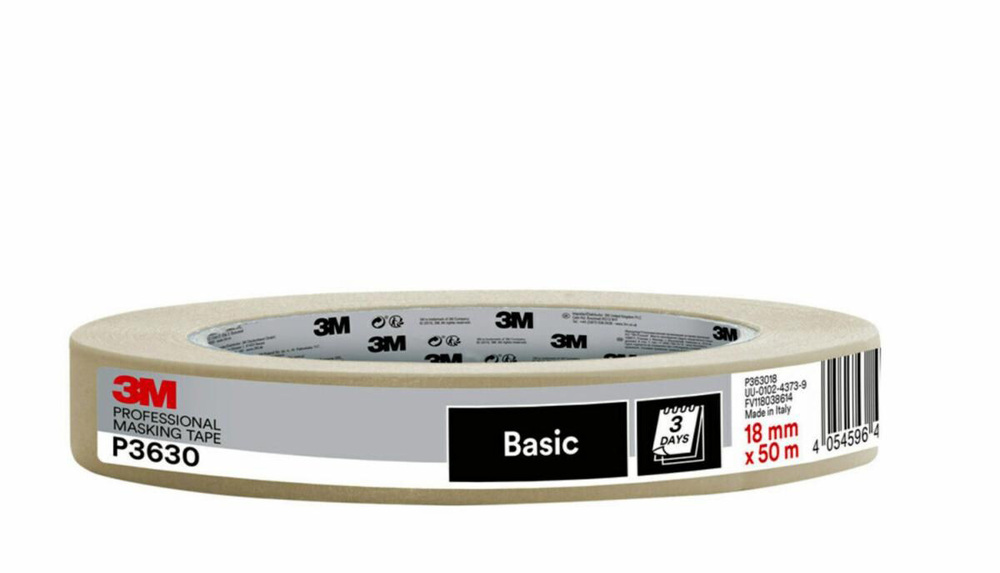 Adhésif de masquage professionnel P3630 beige en rouleau pour travaux de peinture 18 x 50 mm