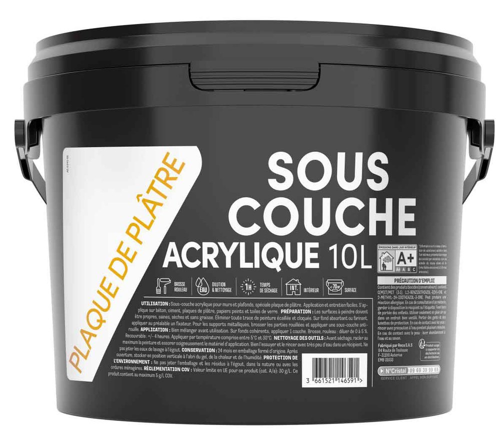 Pot de sous-couche acrylique blanche 10L pour préparer les murs intérieurs avant peinture