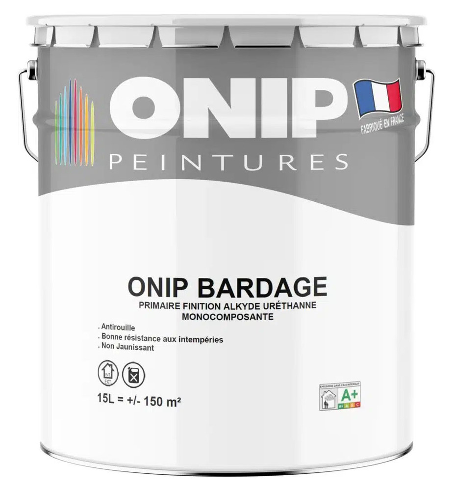 Peinture de finition Onip Bardage Finition Mono-Composante Antirouille 15L pour traitement et protection des métaux, résistance longue durée.