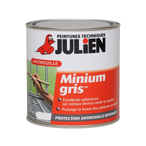 Minium gris primaire antirouille 0.5L pour fers et métaux extérieurs haute adhérence