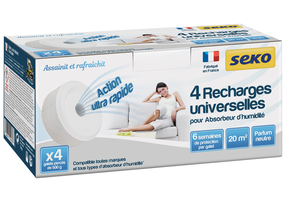 Recharge Absorbeur d’Humidité 4 galets percés de 500g parfum neutre pour un air plus sain et sec.